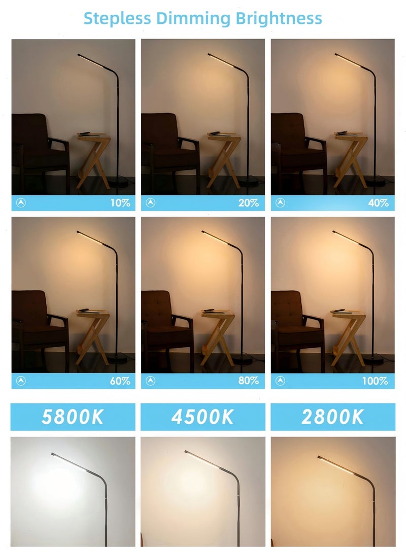 Floor Lamp with Remote Control, 10W Standing Light Adjustable Gooseneck Dimmer Beauty Lamp Floor for Lashes Facial Spa Salon Makeup - Image 2