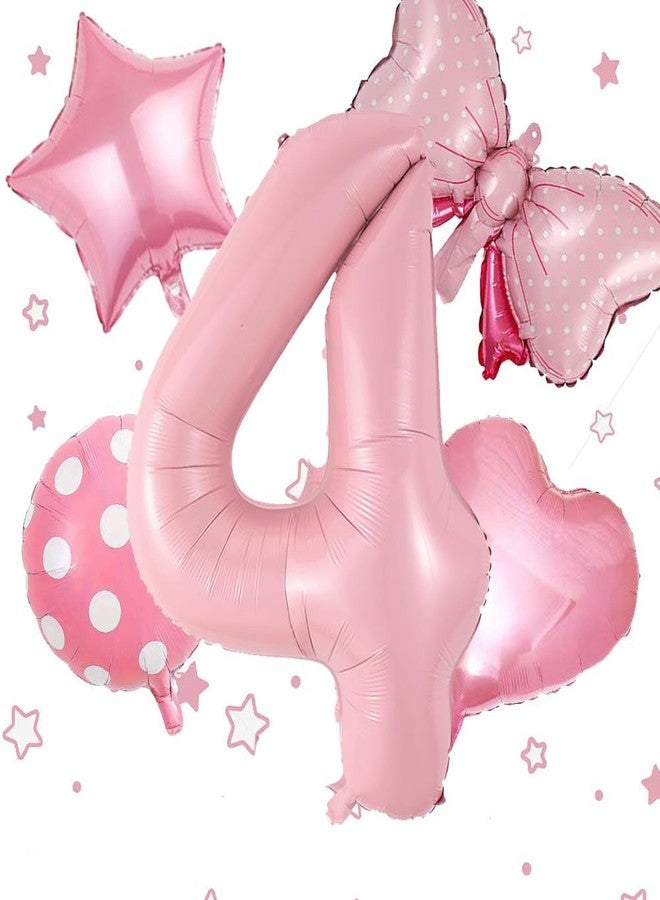 duile 40 inch Number 4 Balloon with Bow Pink Happy Birthday Pink Mouse Jumbo Number Balloon for Girls Daughter Birthday Decorations Party Supplies (4) - Image 1