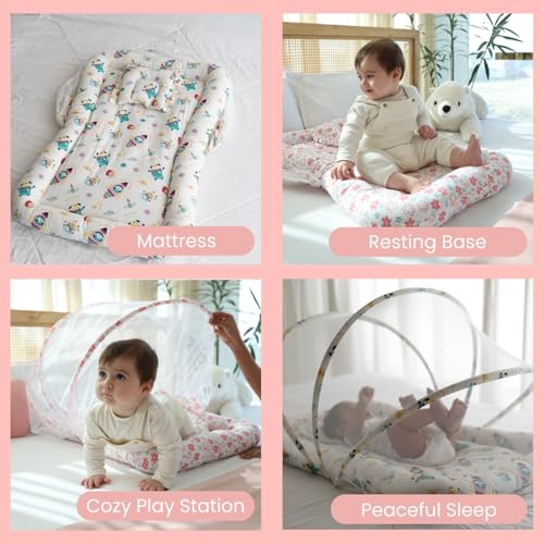 TIDY SLEEP Mattress with Mosquito Net, Mosquito Protection Mattress, Size: 90cm x 65cm x 10cm Green Flower - Image 5