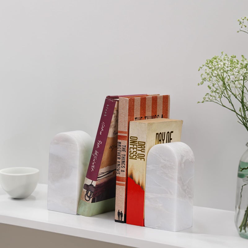 Koville African Natural Marble Bookends For Shelves  Decorative Book Ends  7Lbs Heavy-Duty Marble Book Holders  Bookshelf Apartment Decor For Normal Books/Cd/Video Games(Bianco Fiora) - Image 4