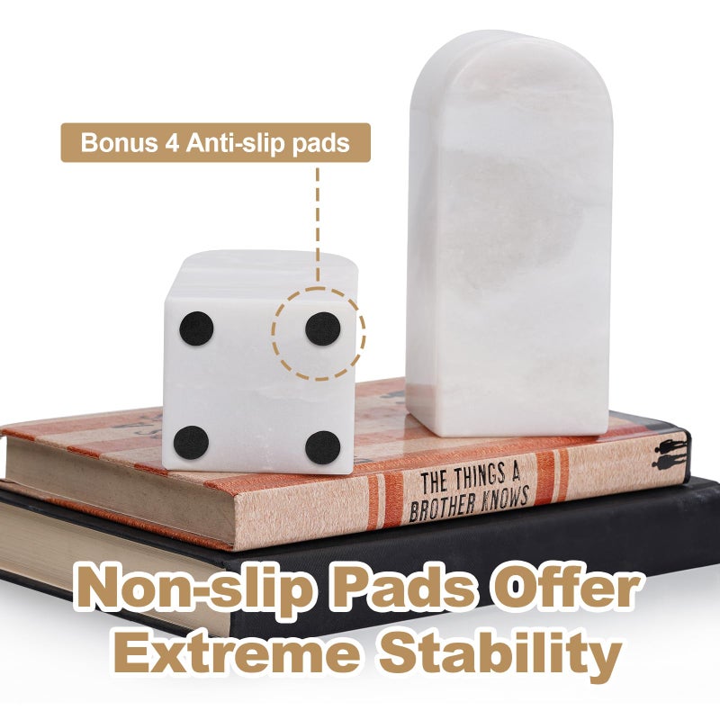 Koville African Natural Marble Bookends For Shelves  Decorative Book Ends  7Lbs Heavy-Duty Marble Book Holders  Bookshelf Apartment Decor For Normal Books/Cd/Video Games(Bianco Fiora) - Image 2