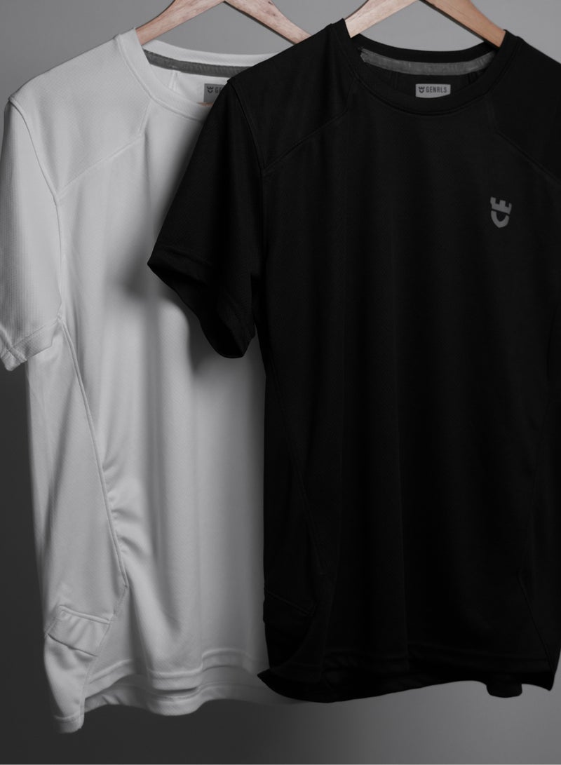 جينرلس طقم تي شيرت رجالي كلاسيكي مقطوع ومخيط مكون من قطعتين - أبيض وأسود - Image 4