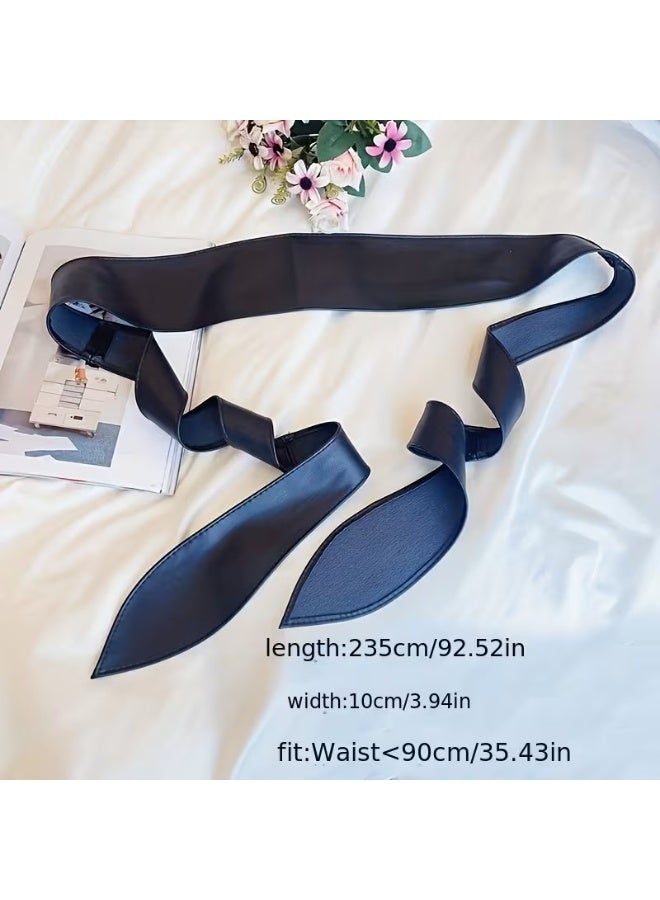 Goolsky Elegant Vintage-Inspired Black Bowknot Belt - Sleek Design Dual-Tie Waist Accessory for Casual, Party & Mature Outfits, Ties, Belts, & Accessories - Image 3