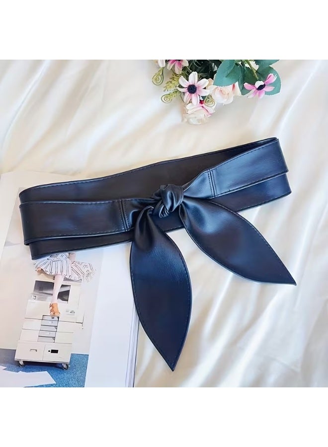 Goolsky Elegant Vintage-Inspired Black Bowknot Belt - Sleek Design Dual-Tie Waist Accessory for Casual, Party & Mature Outfits, Ties, Belts, & Accessories - Image 5