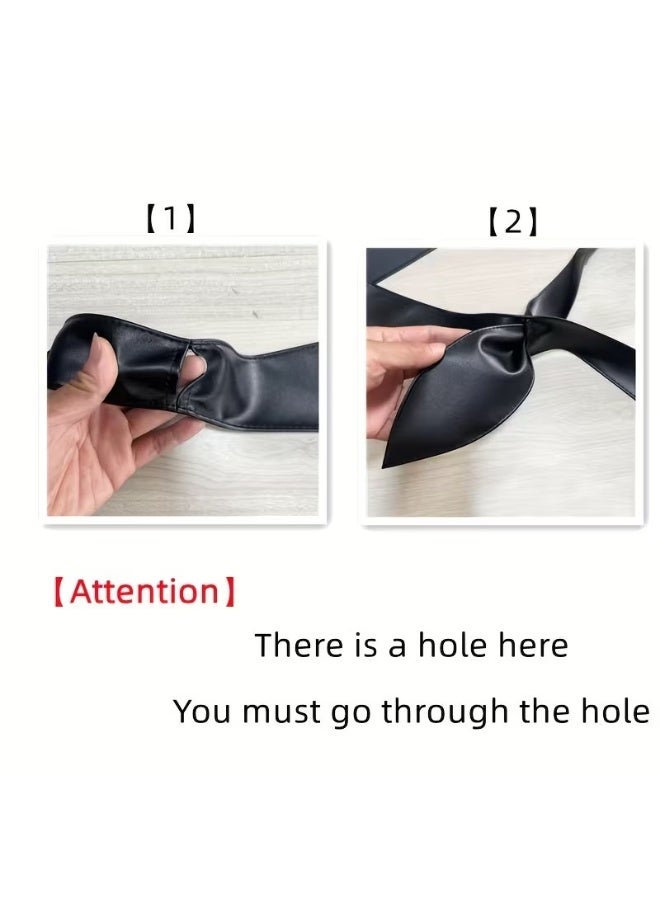 Goolsky Elegant Vintage-Inspired Black Bowknot Belt - Sleek Design Dual-Tie Waist Accessory for Casual, Party & Mature Outfits, Ties, Belts, & Accessories - Image 4