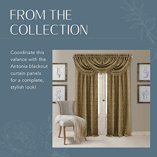 Elrene Home Fashions Antonia Floral Damask Waterfall Window Valance with Tassels, 52"x36", Antique Gold - Image 5