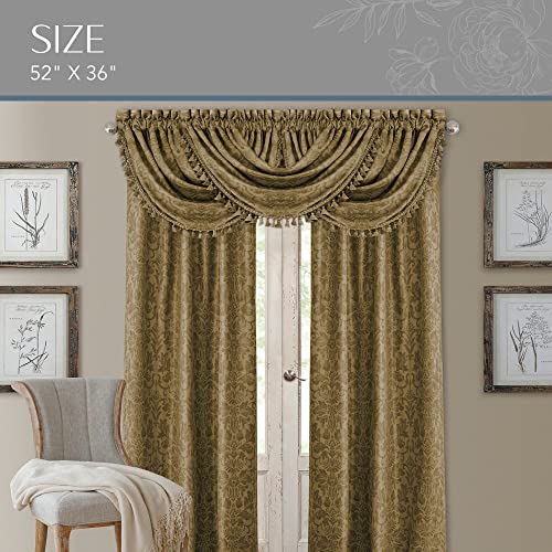 Elrene Home Fashions Antonia Floral Damask Waterfall Window Valance with Tassels, 52"x36", Antique Gold - Image 3