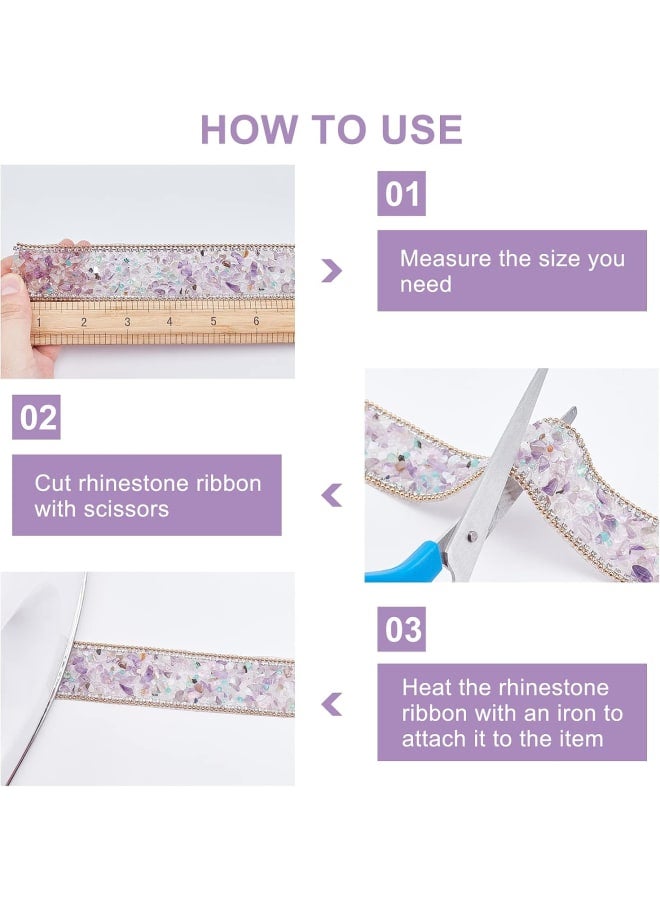 2 Colors Rhinestone Trim 39.3 Inch Long Crystal Rhinestone Ribbon Roll Bridal Crystal Sash Iron on Diamond Sparkling Ribbons for DIY Wedding Belt Dress Bag Shoes Decoration, 1.37inch Wide  - Image 4