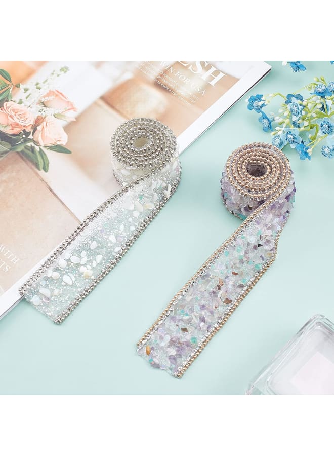 2 Colors Rhinestone Trim 39.3 Inch Long Crystal Rhinestone Ribbon Roll Bridal Crystal Sash Iron on Diamond Sparkling Ribbons for DIY Wedding Belt Dress Bag Shoes Decoration, 1.37inch Wide  - Image 5