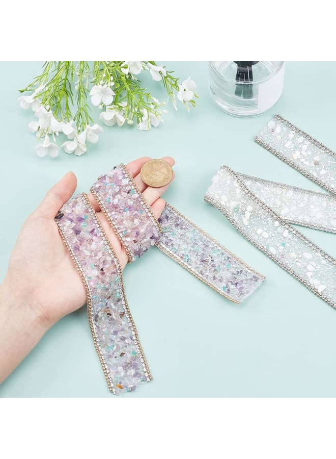 2 Colors Rhinestone Trim 39.3 Inch Long Crystal Rhinestone Ribbon Roll Bridal Crystal Sash Iron on Diamond Sparkling Ribbons for DIY Wedding Belt Dress Bag Shoes Decoration, 1.37inch Wide  - Image 3