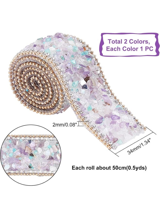2 Colors Rhinestone Trim 39.3 Inch Long Crystal Rhinestone Ribbon Roll Bridal Crystal Sash Iron on Diamond Sparkling Ribbons for DIY Wedding Belt Dress Bag Shoes Decoration, 1.37inch Wide  - Image 2