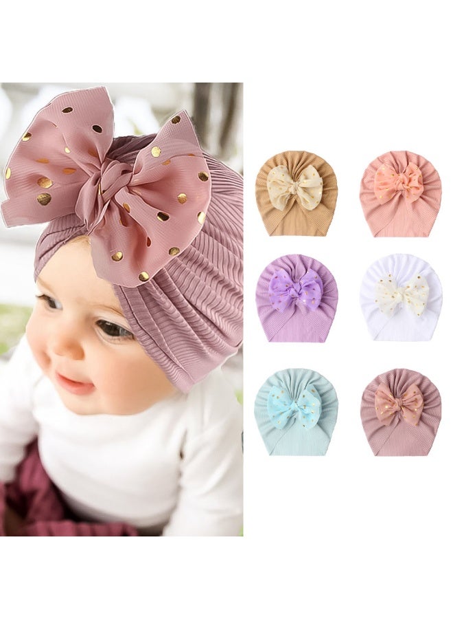 6 PCS Baby Girl Toddlers Breathable Cotton Hat Newborn Knotted Hat Cute Donut Soft Turban Bow Knot Cap