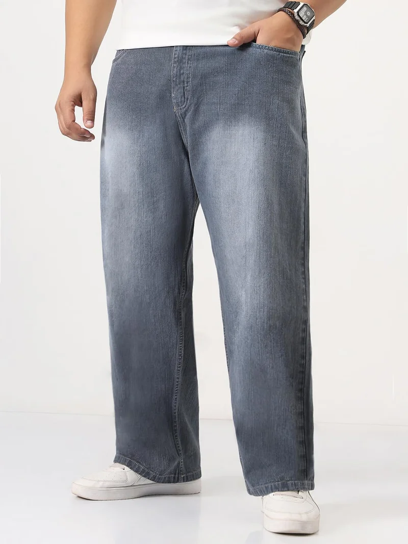 Urbano Plus Men's Grey Loose Baggy Fit Washed Denim Jeans Non-Stretchable