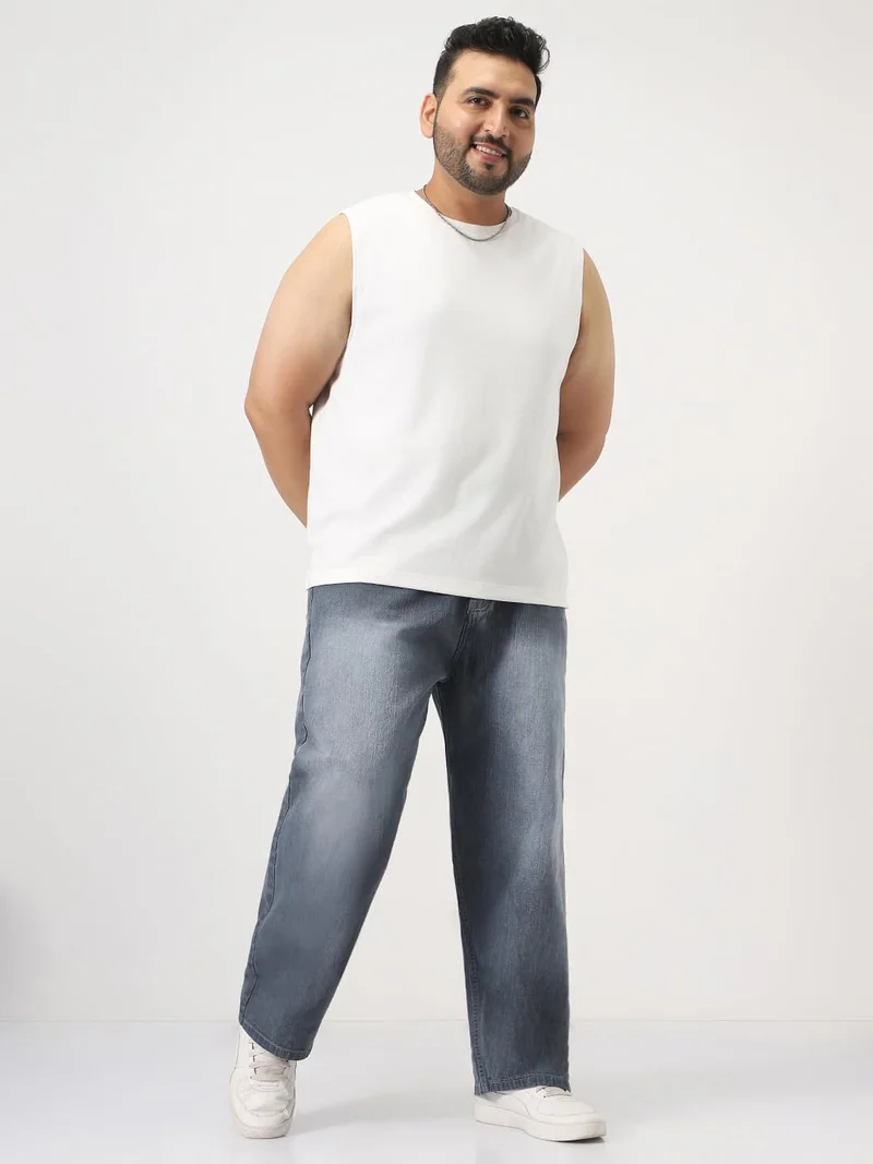 Urbano Fashion  Urbano Plus Men's Grey Loose Baggy Fit Washed Denim Jeans Non-Stretchable  | Best Price UAE