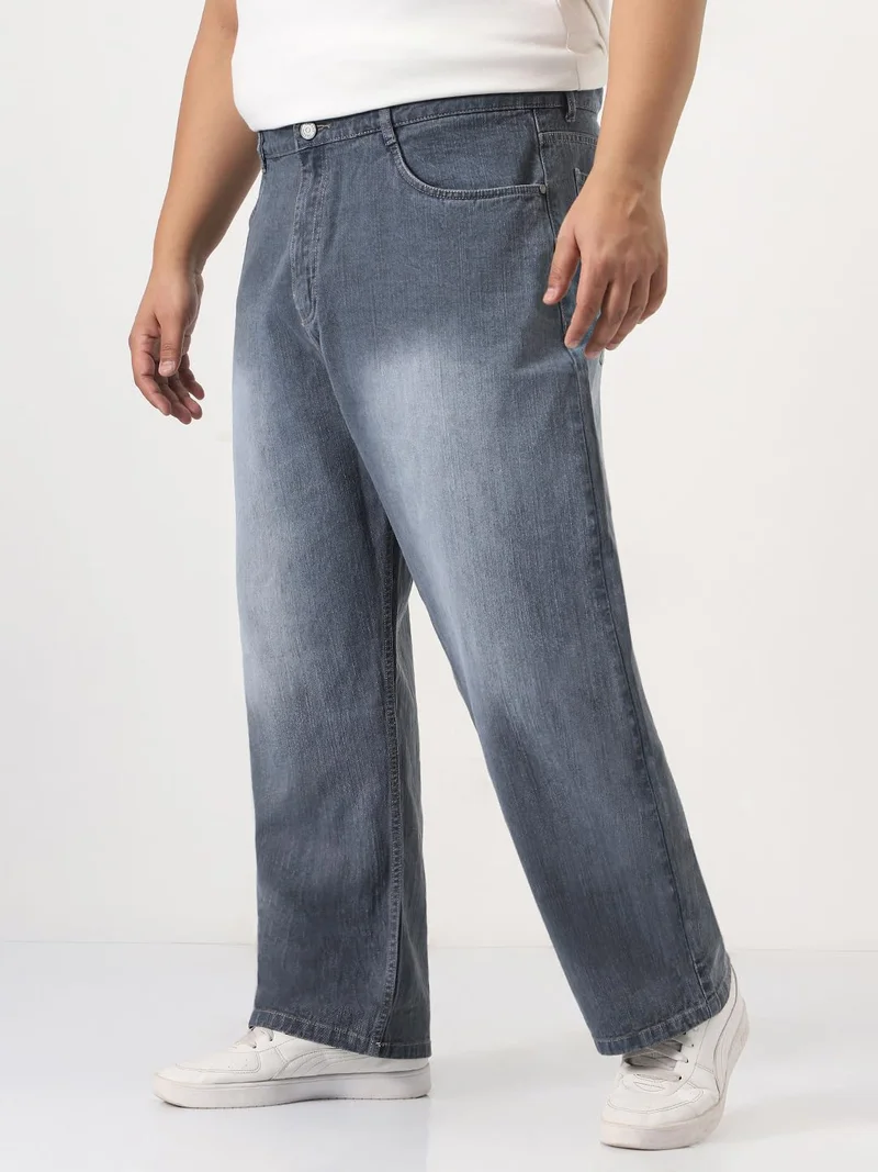 Urbano Fashion  Urbano Plus Men's Grey Loose Baggy Fit Washed Denim Jeans Non-Stretchable  | Best Price UAE