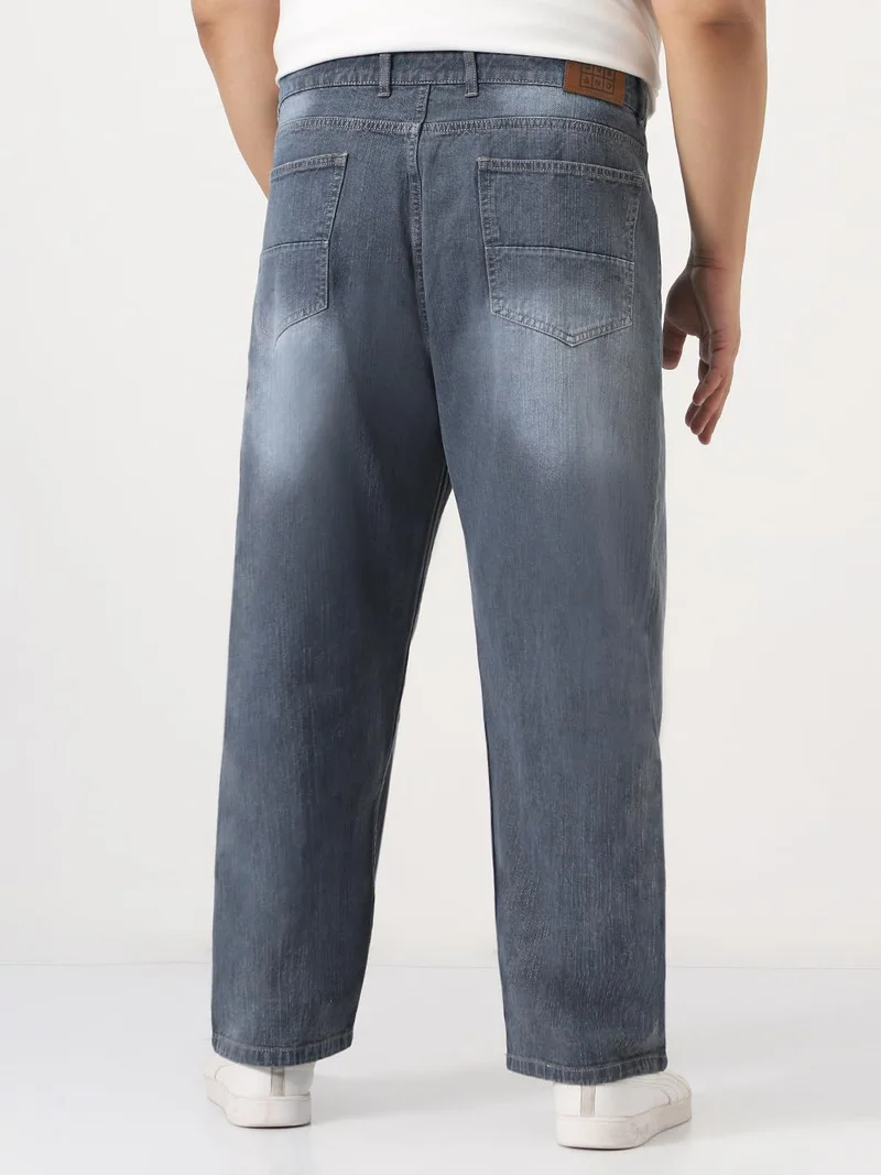 Urbano Fashion  Urbano Plus Men's Grey Loose Baggy Fit Washed Denim Jeans Non-Stretchable  | Best Price UAE