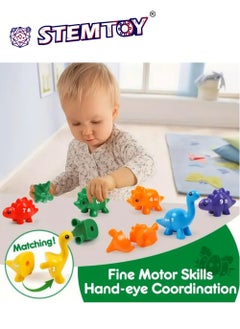 STEMTOY 10 Pcs Dinosaur Number Matching, Spelling, and Counting Toy Set with 9 Colors, 1-10 Numbers, and Matching English Spellings - Matching Games, Easy Math Calculations & Demonstrations, Toddler Color Cognition, Sensory Training, STEM/ STEAM Montessori Preschool Educational Learning Activity Toys & Gifts for Kids Ages 3-6, Boys & Girls  - Image 3