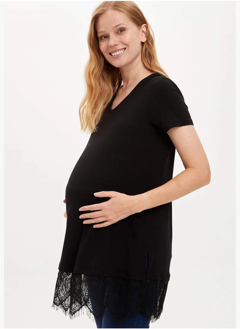 ديفاكتو Woman Maternity Wear Relax Fit V Neck Knitted Tops Short Sleeve