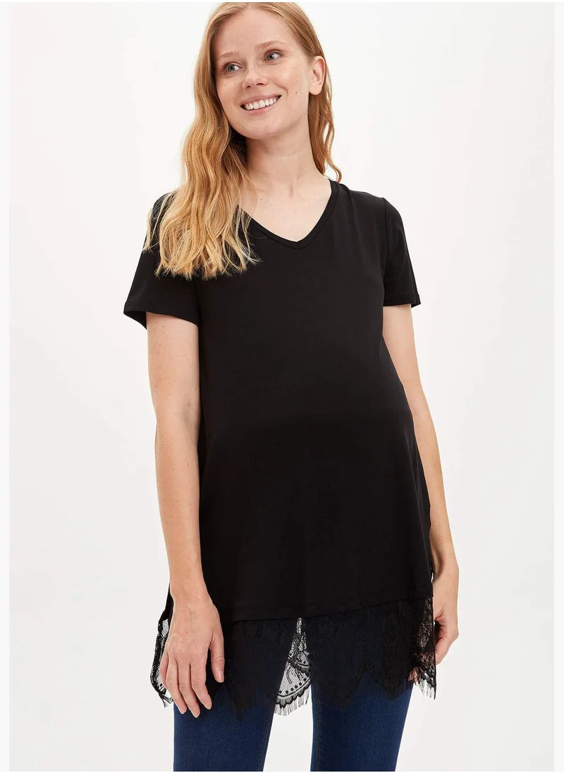 ديفاكتو Woman Maternity Wear Relax Fit V Neck Knitted Tops Short Sleeve