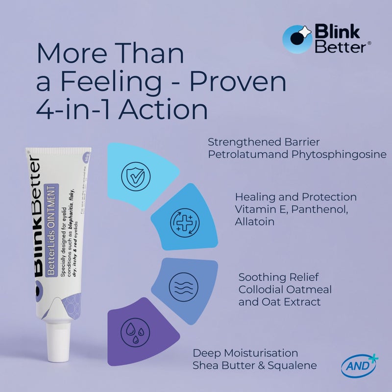 BlinkBetter BetterLids Eyelid Ointment for Dry, Itchy & Sensitive Eyelids â€“ Deep-Moisturising Oat Complex with Shea Butter & Panthenol to Hydrate, Nourish & Soothe Delicate Eyelid Skin â€“ 0.34 oz - Image 4