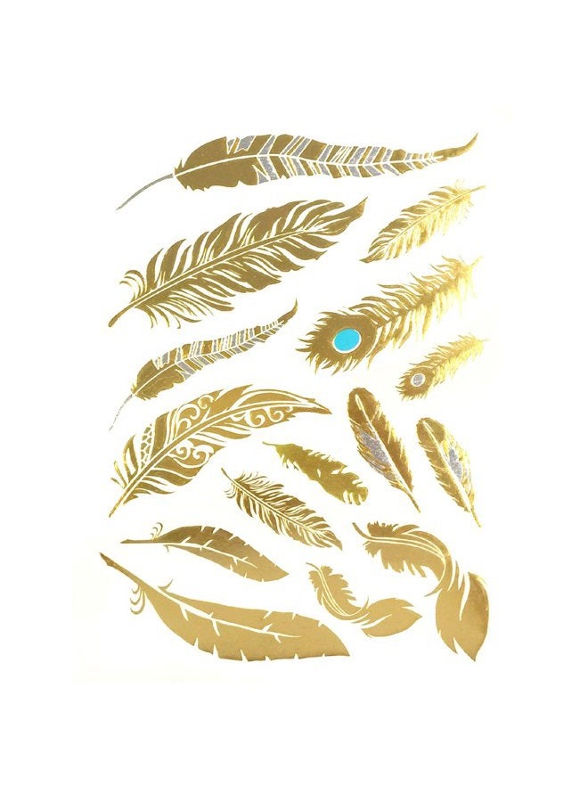 Allydrew Large Metallic Gold Silver and Black Body Art Temporary Tattoos, Phoenix Feathers - Image 1