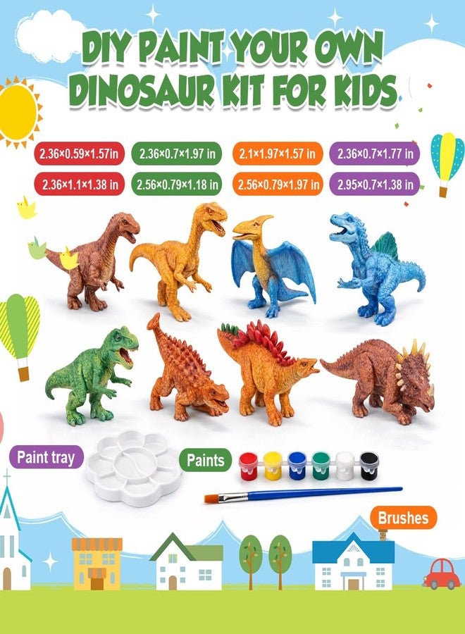 PATPAT® DIY Paint Your Own Dinosaur Kit for Kids, 8PCS PVC Mini Dinosaur Figures with 6 Colors Paints, Brush & Palette, Educational Arts & Crafts Painting Set for Creative Play, Party Favors & Gifts - Image 2