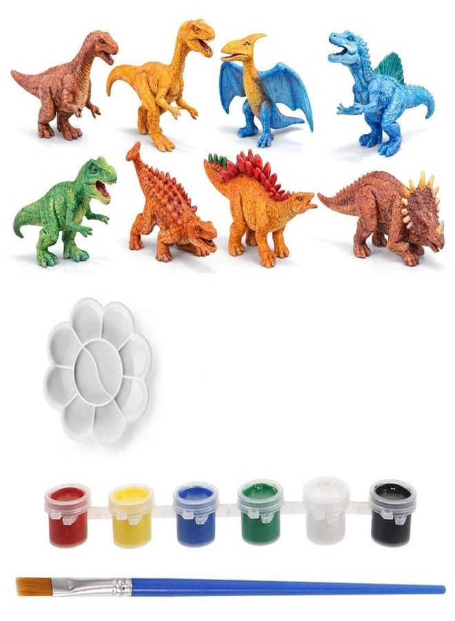 PATPAT® DIY Paint Your Own Dinosaur Kit for Kids, 8PCS PVC Mini Dinosaur Figures with 6 Colors Paints, Brush & Palette, Educational Arts & Crafts Painting Set for Creative Play, Party Favors & Gifts - Image 1