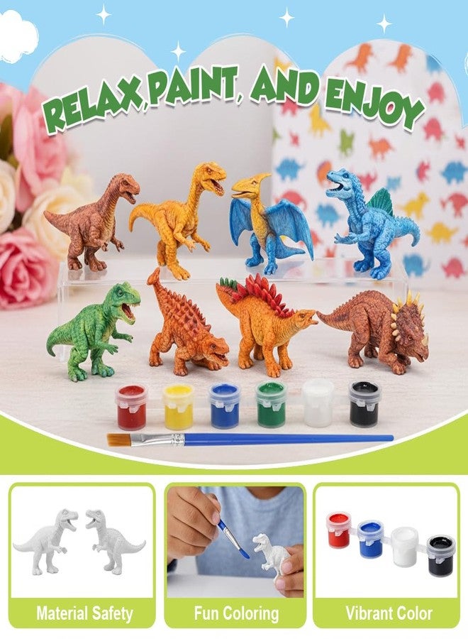 PATPAT® DIY Paint Your Own Dinosaur Kit for Kids, 8PCS PVC Mini Dinosaur Figures with 6 Colors Paints, Brush & Palette, Educational Arts & Crafts Painting Set for Creative Play, Party Favors & Gifts - Image 5
