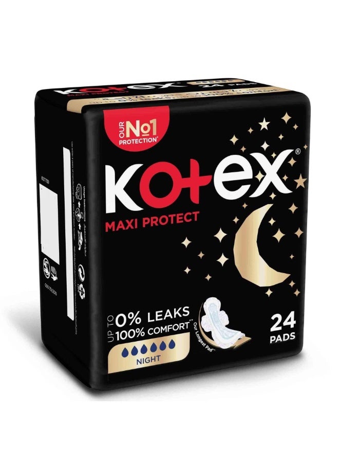 كوتكس فوط صحية ماكسي بروتيكت سميكة للحماية الليلية بأجنحة، 24 قطعة - Image 2