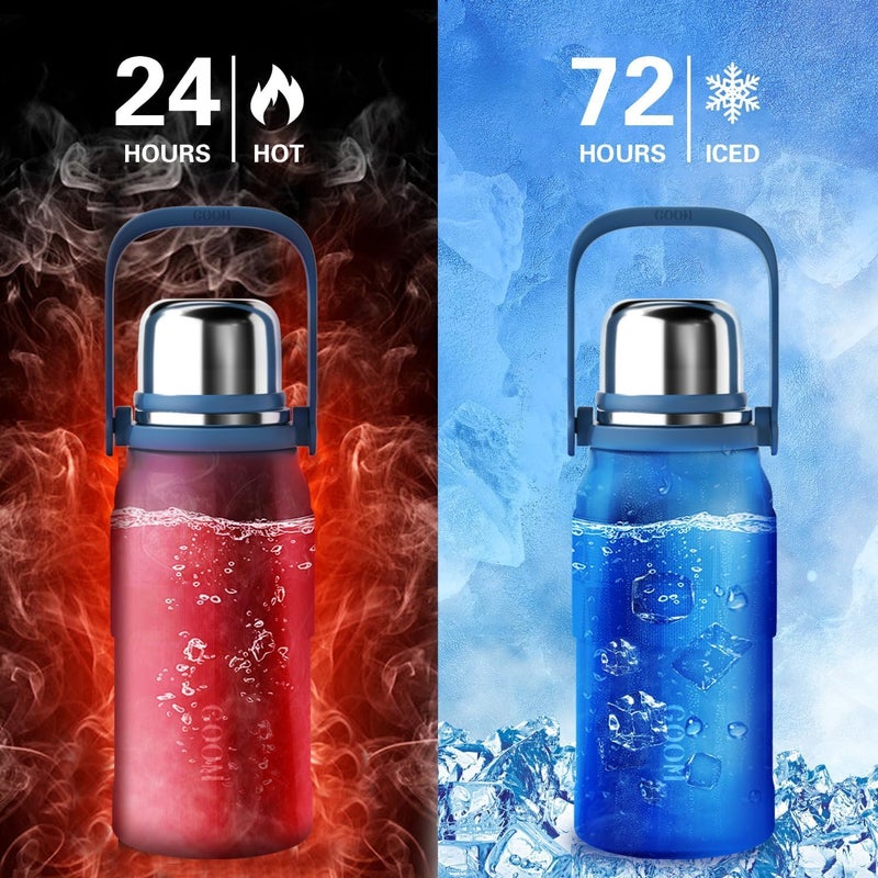 Goom The Grip 32 oz Water Bottles for Hot and Cold Drinks,18/10 Stainless Steel Insulated Water Bottle with Lid, Carrying Strap,Strainer,7-Layer Insulation,Wide Mouth - Navy Blue - Image 3