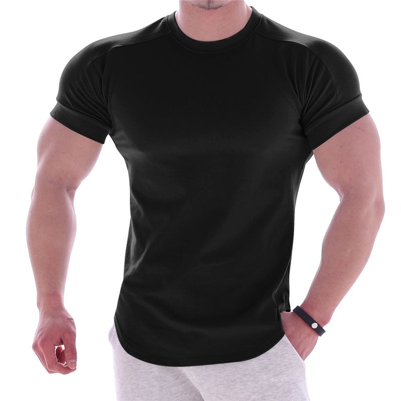 Mens Fitness Brand Compression Tee Quick-Dry Summer Round Neck Basketball Training Shirt Short Sleeve Black 