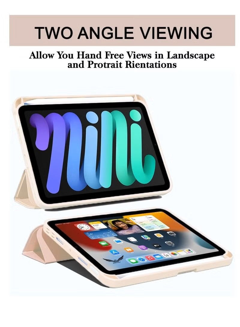 Cat - Cot iPad Mini 6 Cover with Pencil Holder Silicone Smart Folding Case Compatible with Apple iPad Mini 6 2021 8.3 Inch - Pink - Image 3