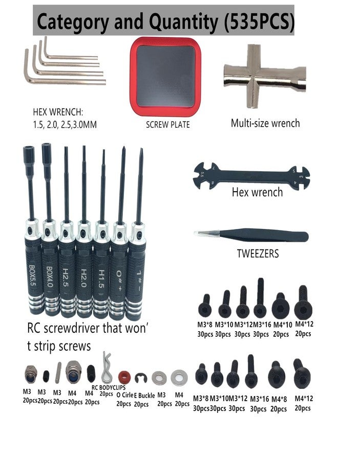 Velmex RC Car Repair Work Stand Repair Tool Set 360 Degree Rotation and 524PCS RC Screws Kit & RC Screwdrivers and Screws Pallet for 1/8 1/10 1/12 1/16 1/18 RC Crawler Truck Buggy Vehicle Scale Accessories - Image 4