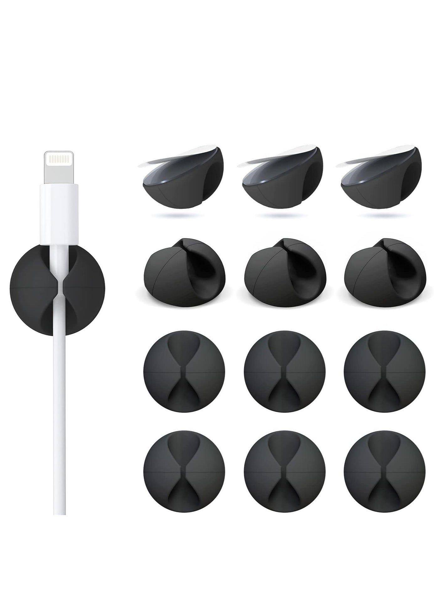 VIUAUAX 12 Pack 30mm Cable Clips, Cord Organizer Holder Adhesive Cable Management Charger Wire Holder Clips for Desk, Home, Office, Car, Cubicle, Nightstand Black