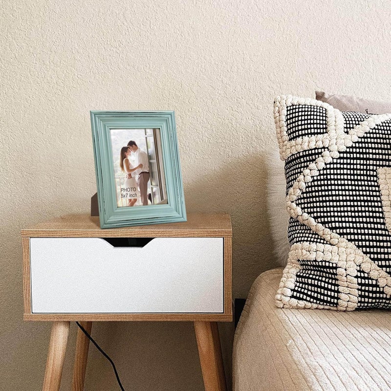 EXQUIDECA Vintage 5x7 Inches Wooden Picture Frame Pack of 3 Farmhouse Aqua Grey White - Rustic Thick Wood High Definition Glass Photo Frame Outside 7.9x9.9 Inches - 2 Ways Display Tabletop or Wall Mounted - Image 4