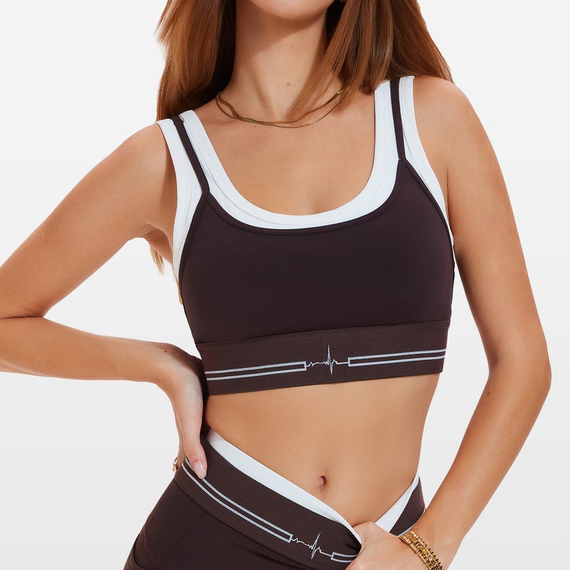 Sports Bra Distilled Coffee with White New Nude Seamless Back Buckle Yoga Bra Shock-proof Push-up Running Fitness Beauty