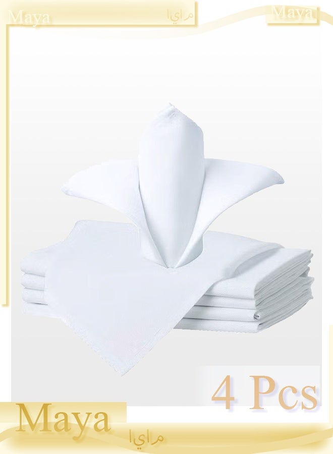 مناديل عامة قابلة للغسل من قماش البوليستر الصلب مقاس 50 × 50 سم لحفلات الزفاف والفنادق والمطاعم والعشاء والتجمعات العائلية، مجموعة من 4 قطع، لون أبيض - Image 1