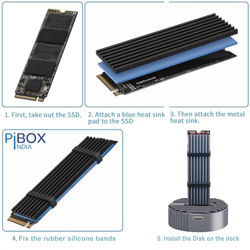pibox India M.2 NVMe NGFF SSD Docking Station - PiBOX India Dual Protocol NVMe SATA Dock USB 3.0 10Gbps, Heavy Aluminum M.2 SSD Dock with Heat Dissipation, Tool-Free M Key B&M Key 2230/2242/2260/2280 RTL9210B - Image 5