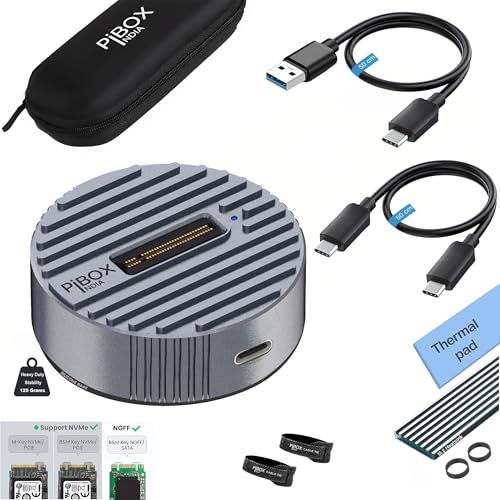 pibox India M.2 NVMe NGFF SSD Docking Station - PiBOX India Dual Protocol NVMe SATA Dock USB 3.0 10Gbps, Heavy Aluminum M.2 SSD Dock with Heat Dissipation, Tool-Free M Key B&M Key 2230/2242/2260/2280 RTL9210B - Image 1