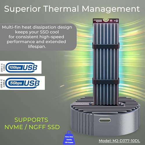 pibox India M.2 NVMe NGFF SSD Docking Station - PiBOX India Dual Protocol NVMe SATA Dock USB 3.0 10Gbps, Heavy Aluminum M.2 SSD Dock with Heat Dissipation, Tool-Free M Key B&M Key 2230/2242/2260/2280 RTL9210B - Image 2