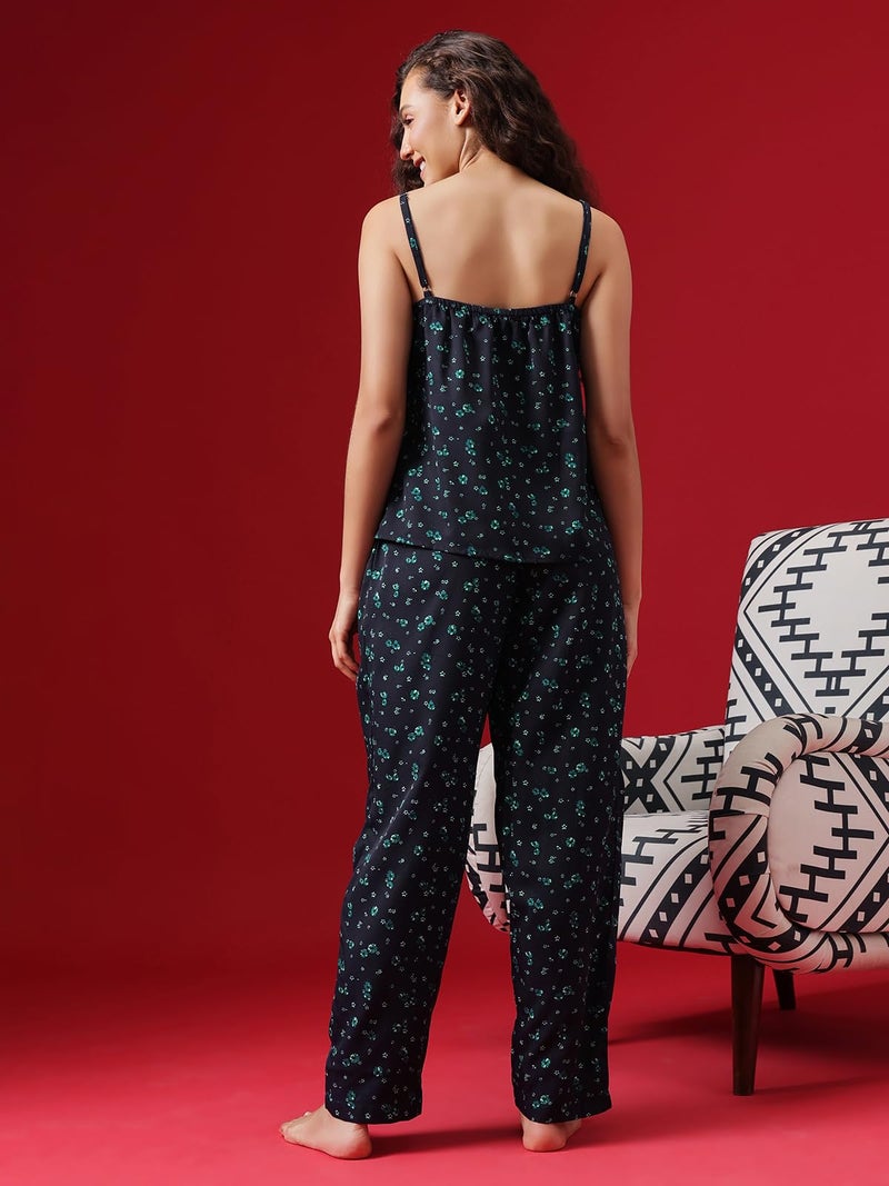 Clovia Women's Rayon Print Me Pretty Cami Top & Pyjama Set (LS0513D08_Blue_XL) - Image 3