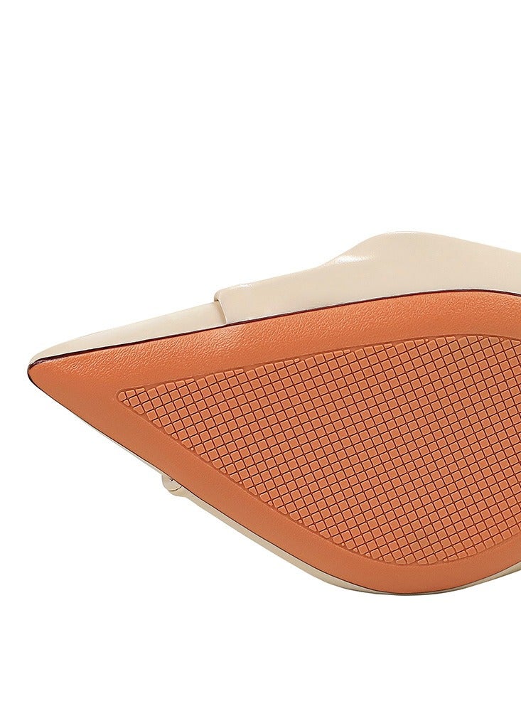 BIGTREE Women's Elegant Bowknot Stiletto Pumps 10 cm Elegant Gorgeous Closed Pointed Toe Slip On Solid High Heels Beige - Image 4