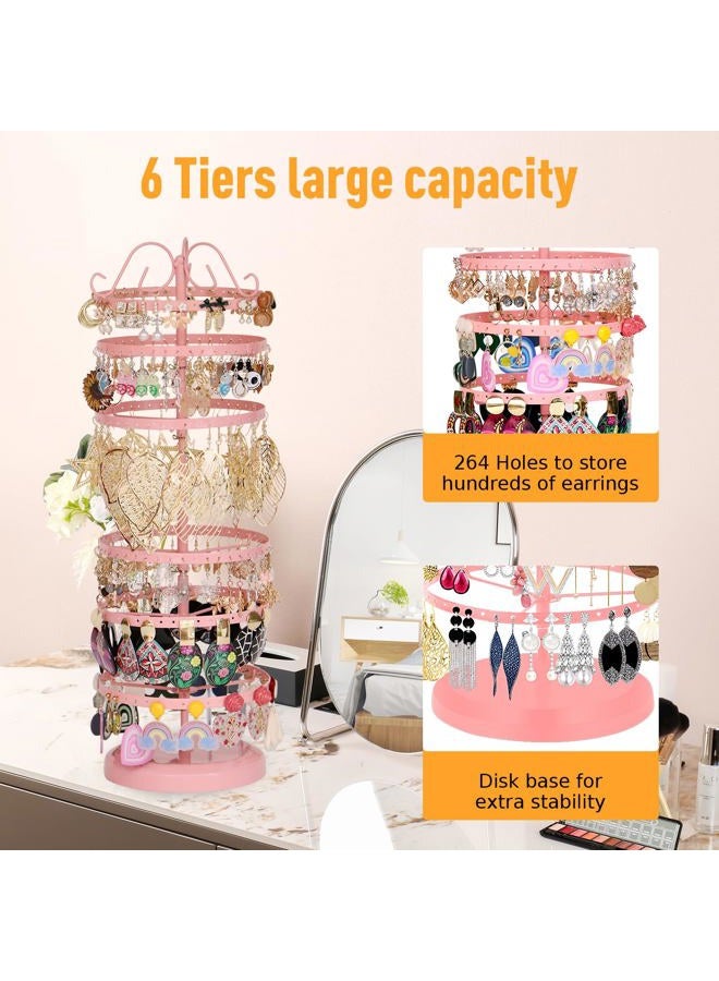 17Dec 6 Tiers Rotating Earring Holder Organizer for Girls,264 Holes Metal Stud Earring Organizer Stand,Earring Tree Organizer for Women,Earring Display for Vendors. - Image 3