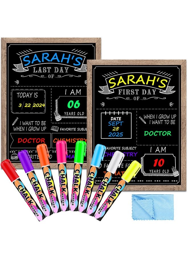 EAONE First Day Of School Board 12" X 16", Double-Side Printed First Day Of School Sign, Wood Frame Back To School Board Sign Chalkboard With 8 Dry Erase Markers & 1 Wipe Cloth For All Grades Student - Image 1
