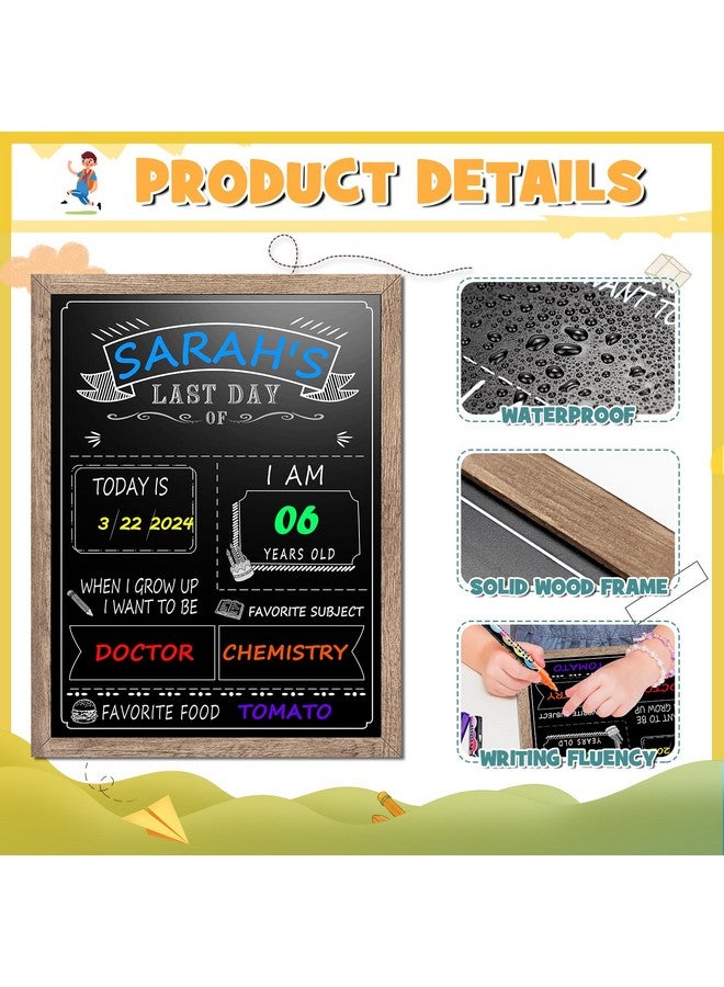 EAONE First Day Of School Board 12" X 16", Double-Side Printed First Day Of School Sign, Wood Frame Back To School Board Sign Chalkboard With 8 Dry Erase Markers & 1 Wipe Cloth For All Grades Student - Image 5
