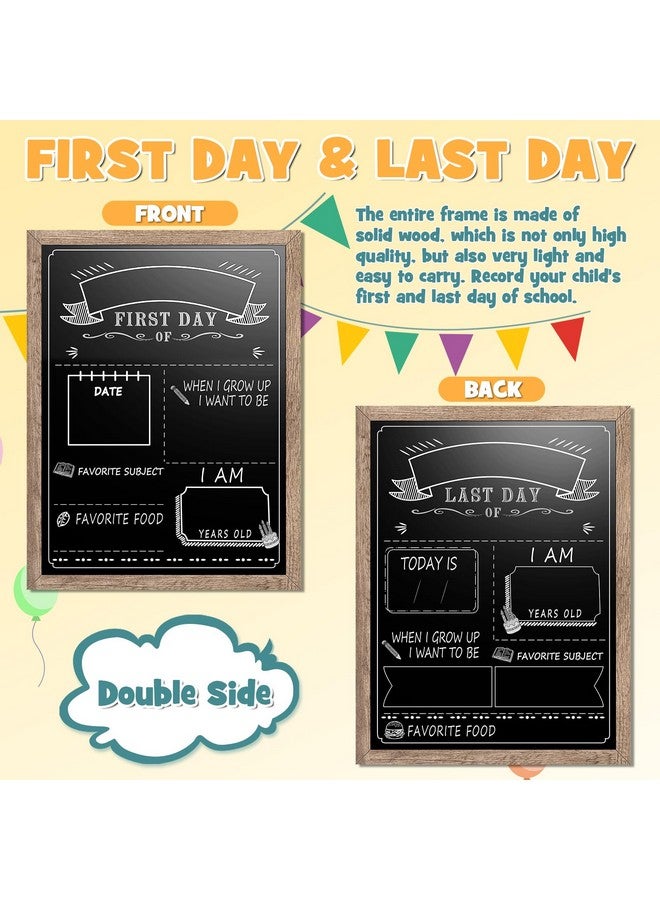 EAONE First Day Of School Board 12" X 16", Double-Side Printed First Day Of School Sign, Wood Frame Back To School Board Sign Chalkboard With 8 Dry Erase Markers & 1 Wipe Cloth For All Grades Student - Image 2