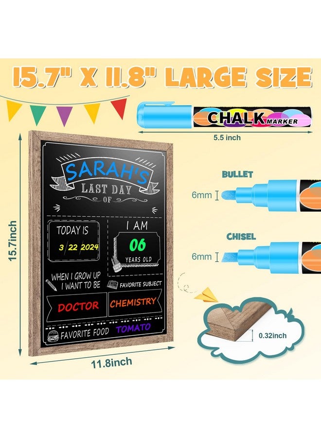 EAONE First Day Of School Board 12" X 16", Double-Side Printed First Day Of School Sign, Wood Frame Back To School Board Sign Chalkboard With 8 Dry Erase Markers & 1 Wipe Cloth For All Grades Student - Image 3