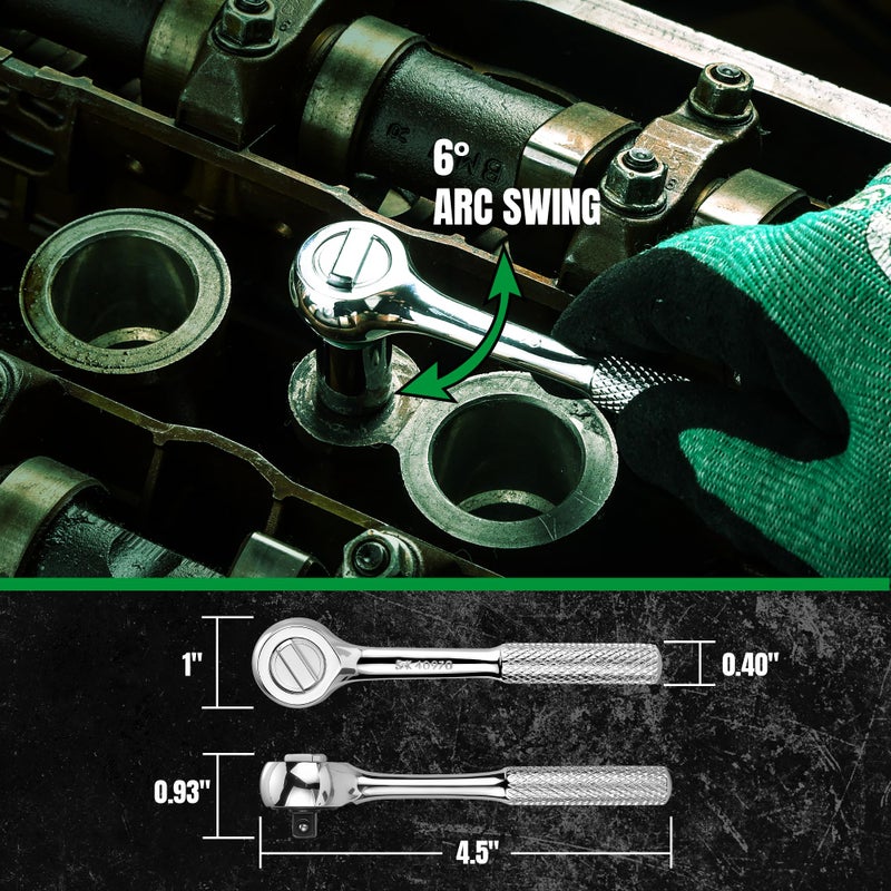 SK TOOLS USA 1/4" Drive Ratchet Handle, Reversible Switch, SuperKrome Finish, Premium CR-V Construction, with Knurled Handle - Image 4