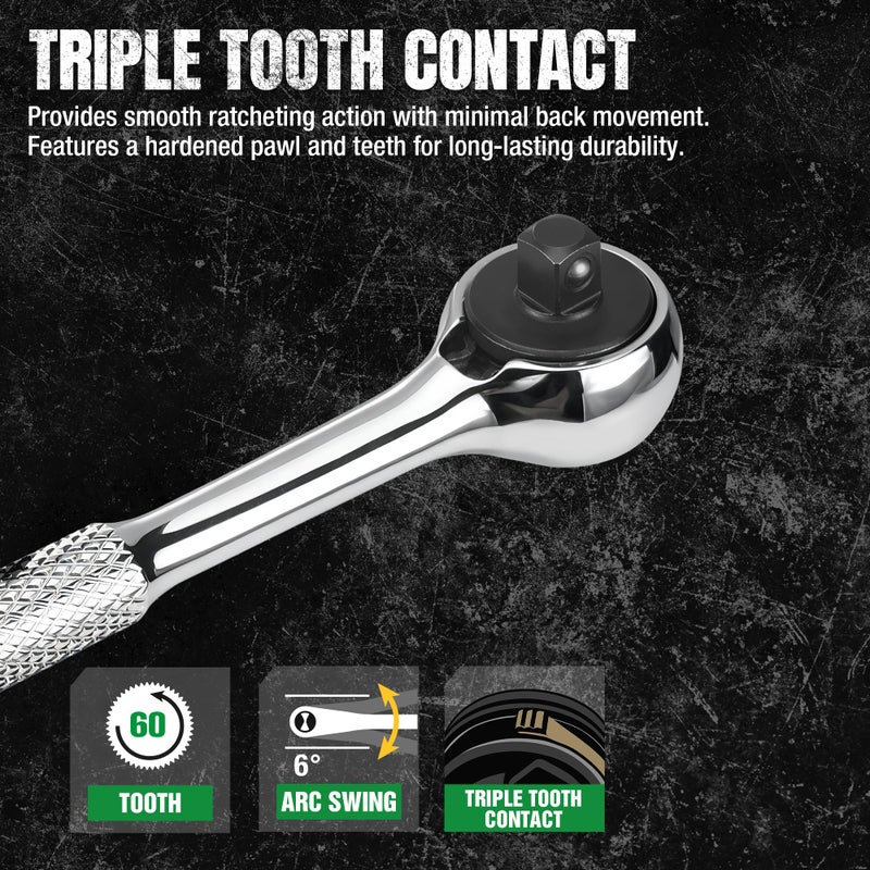 SK TOOLS USA 1/4" Drive Ratchet Handle, Reversible Switch, SuperKrome Finish, Premium CR-V Construction, with Knurled Handle - Image 5