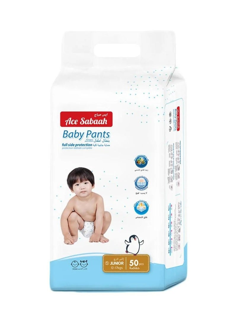 Ace Sabaah Ace Sabaah Junior Size 5 Pant Style Diapers, 12-17kg, 50 Pieces, Super Absorbent, Tea Oil, Soft - Image 1